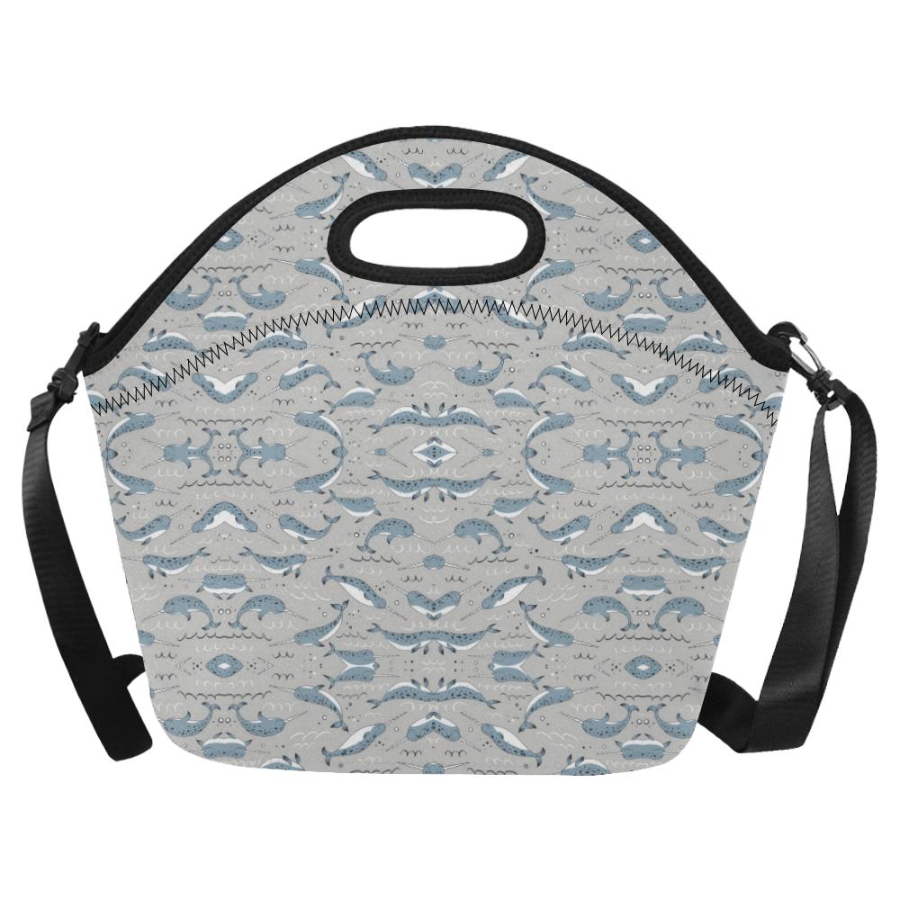 Narwhal Pattern Print Neoprene Lunch Bag (Model 1669)(Large)-JTAMIGO.COM