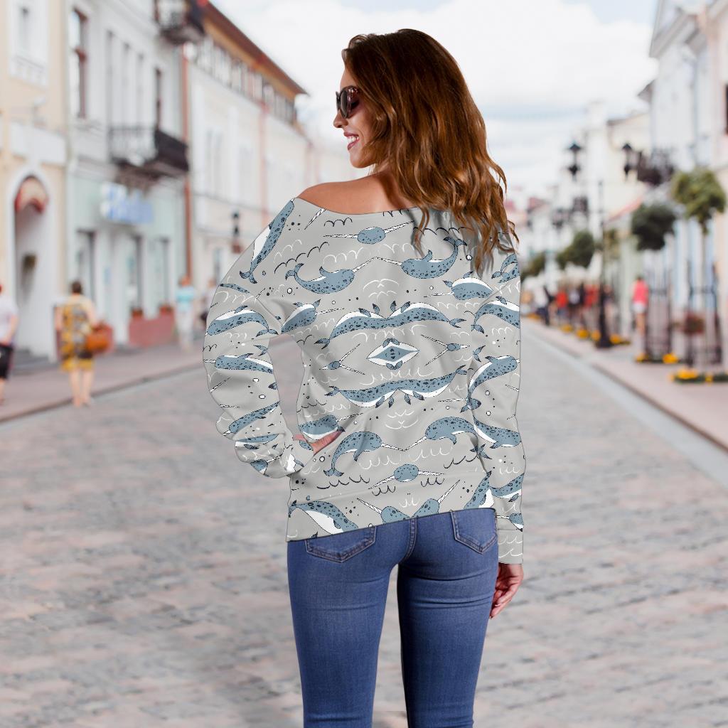 Narwhal Pattern Print Off Shoulder Sweatshirt