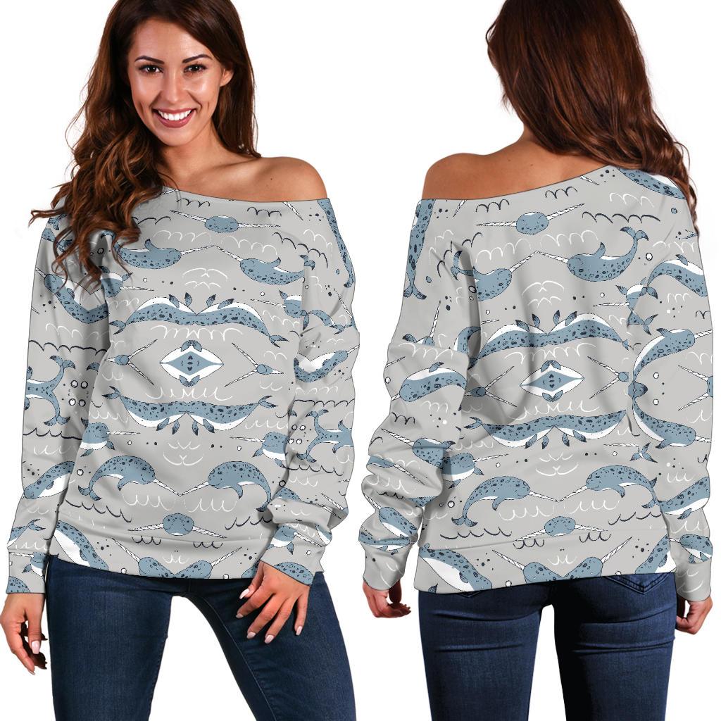 Narwhal Pattern Print Off Shoulder Sweatshirt