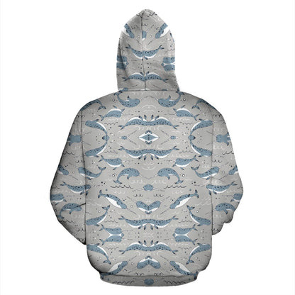 Narwhal Pattern Print Pullover Hoodie