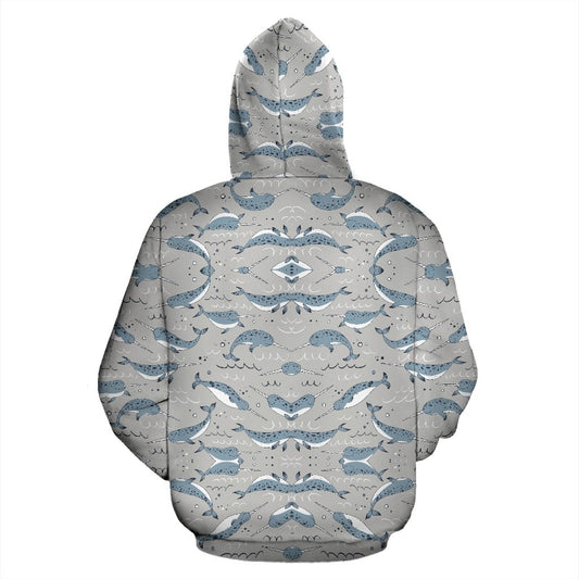 Narwhal Pattern Print Pullover Hoodie