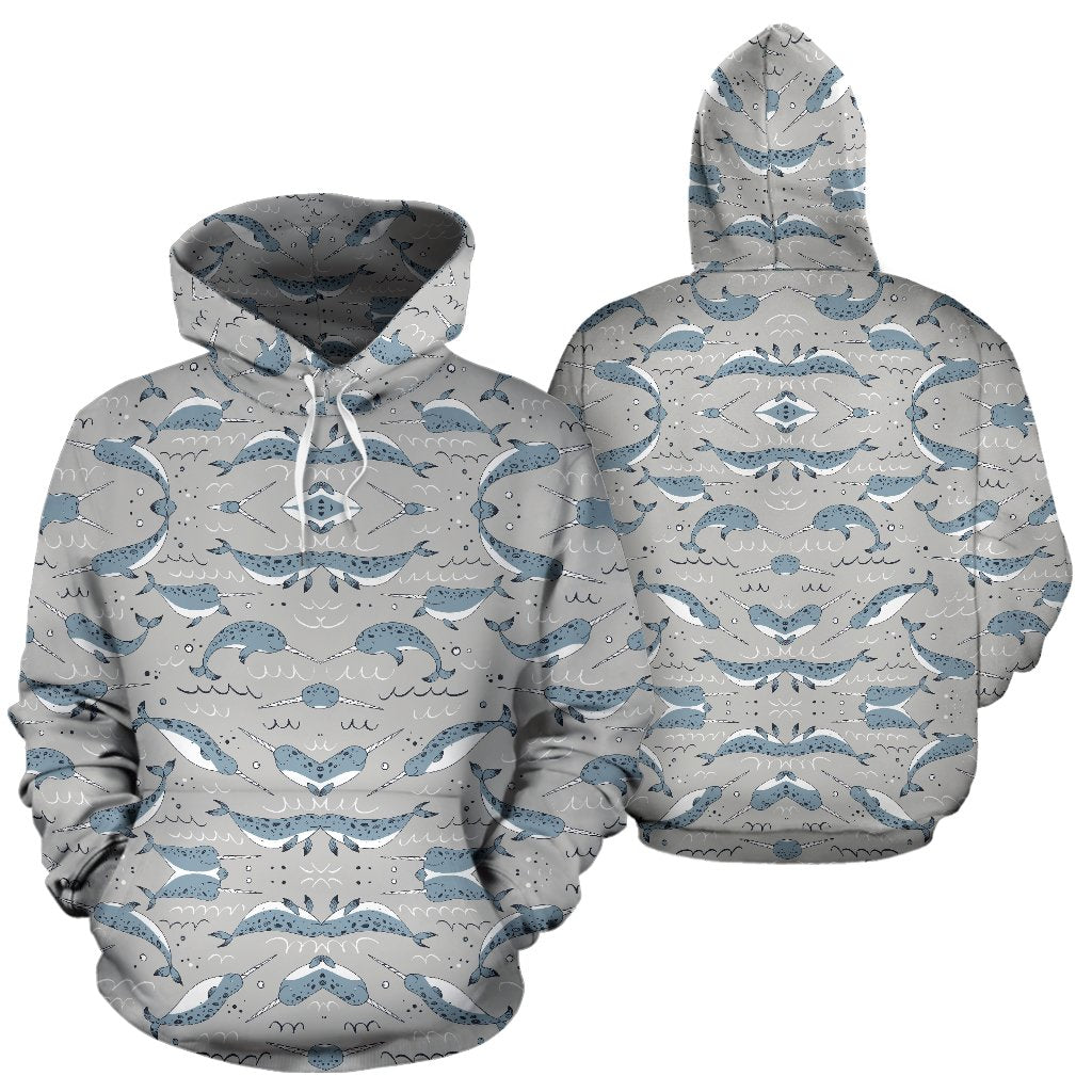 Narwhal Pattern Print Pullover Hoodie