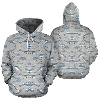 Narwhal Pattern Print Pullover Hoodie