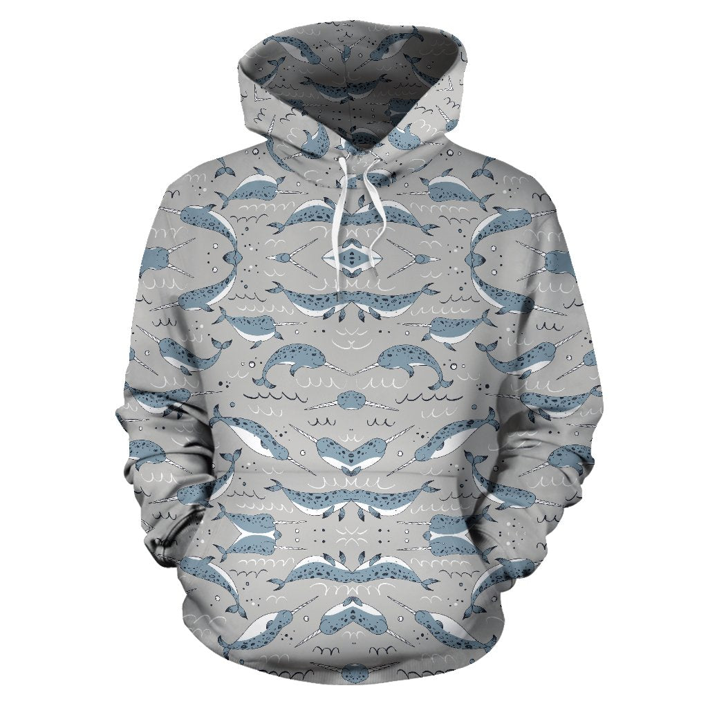 Narwhal Pattern Print Pullover Hoodie