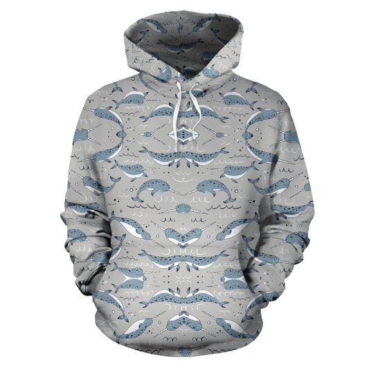 Narwhal Pattern Print Pullover Hoodie