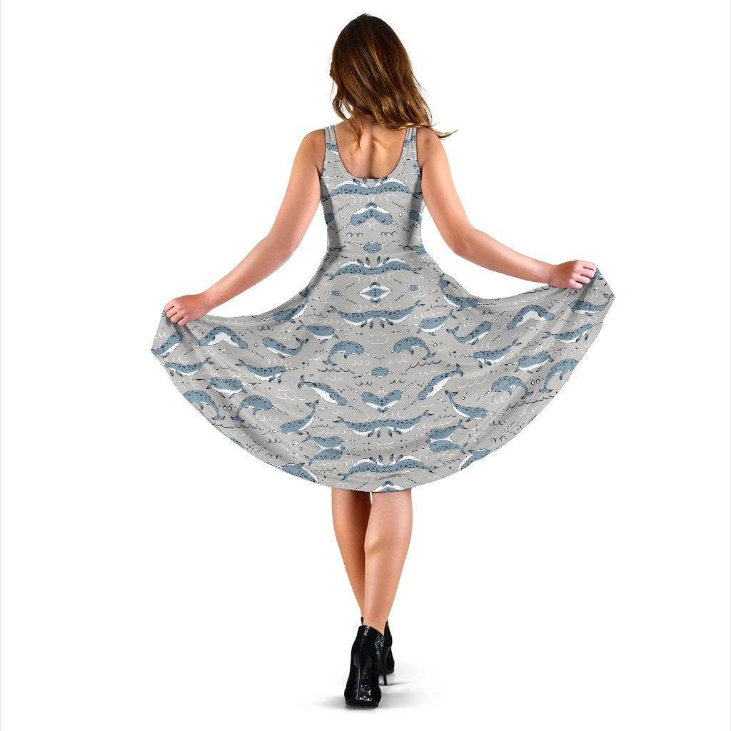 Narwhal Pattern Print Sleeveless Dress