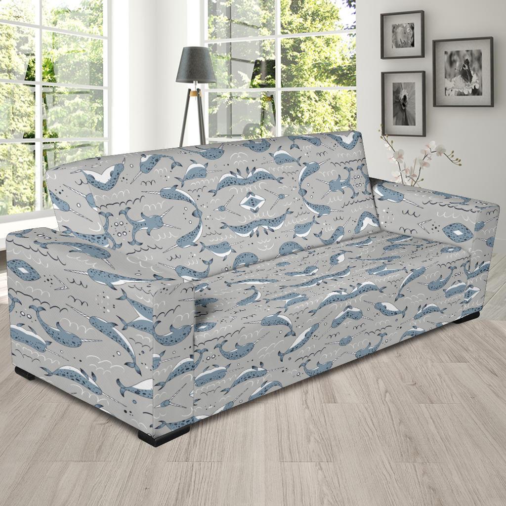 Narwhal Pattern Print Sofa Slipcover-JTAMIGO.COM