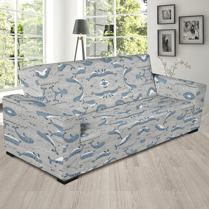 Narwhal Pattern Print Sofa Slipcover-JTAMIGO.COM