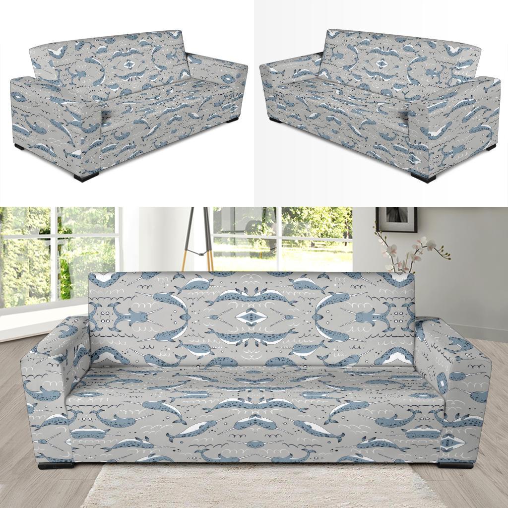 Narwhal Pattern Print Sofa Slipcover-JTAMIGO.COM