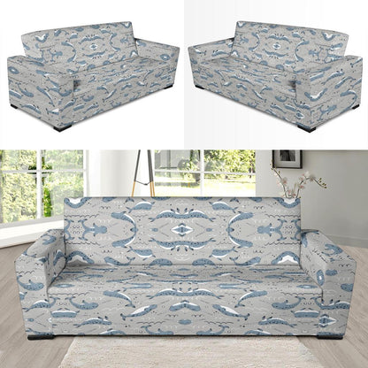 Narwhal Pattern Print Sofa Slipcover-JTAMIGO.COM