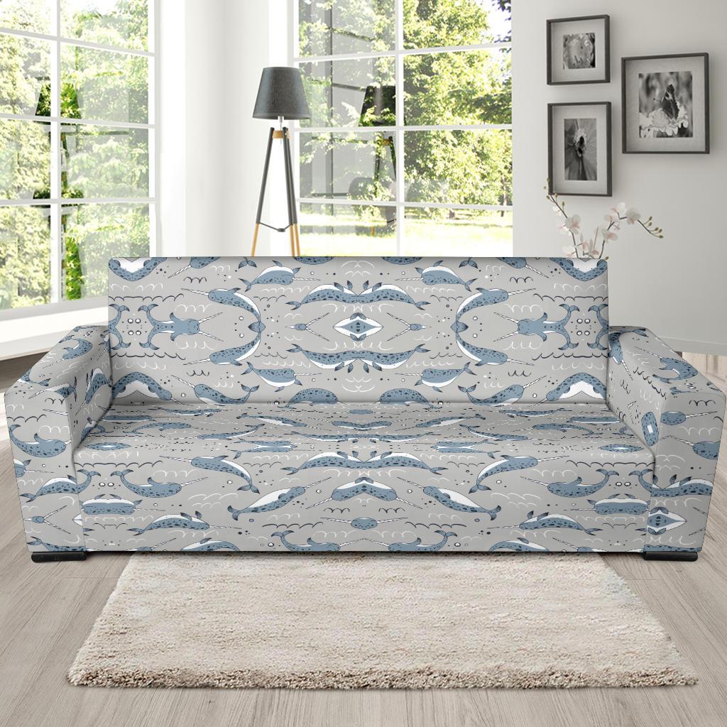 Narwhal Pattern Print Sofa Slipcover-JTAMIGO.COM