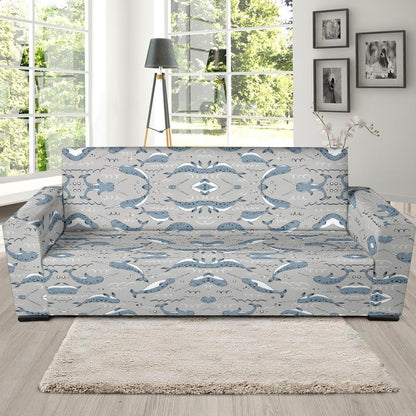 Narwhal Pattern Print Sofa Slipcover-JTAMIGO.COM