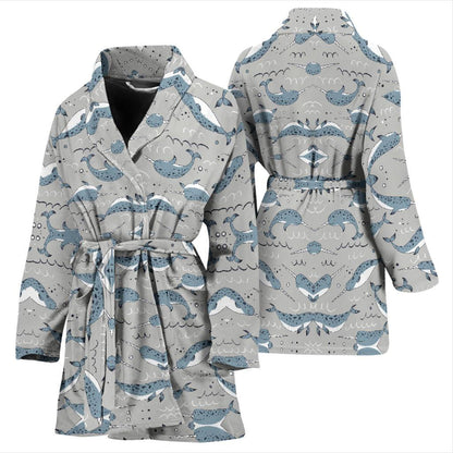Narwhal Pattern Print Women Bath Robe-JTAMIGO.COM