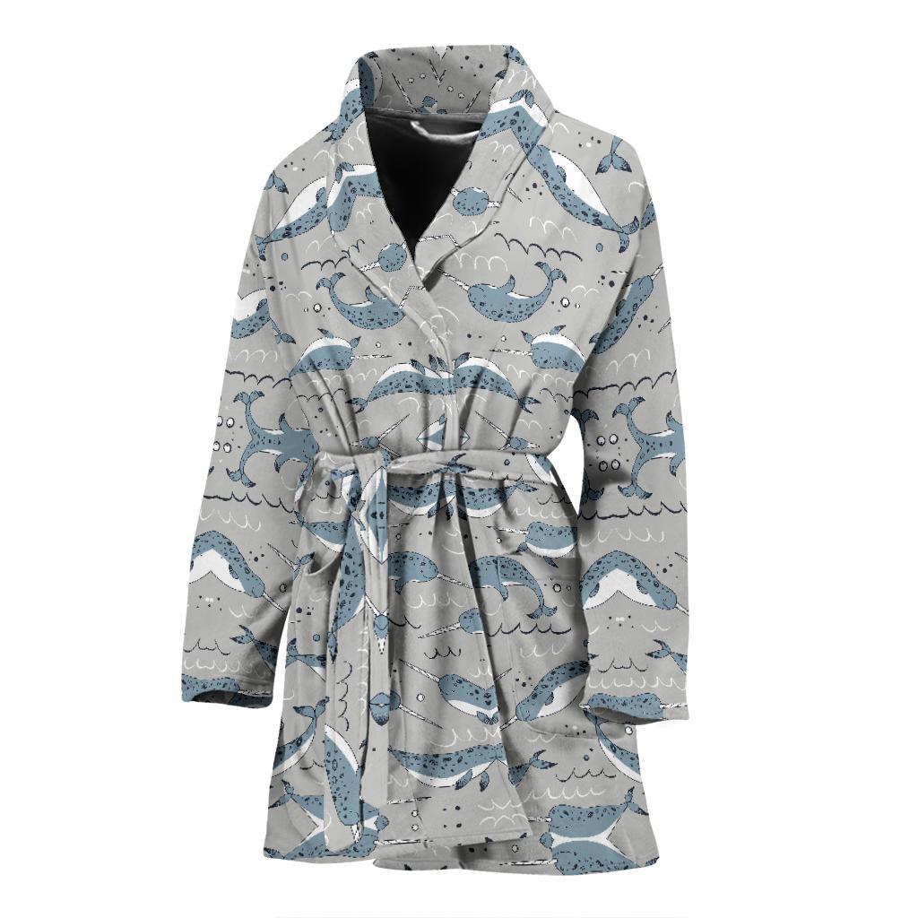 Narwhal Pattern Print Women Bath Robe-JTAMIGO.COM