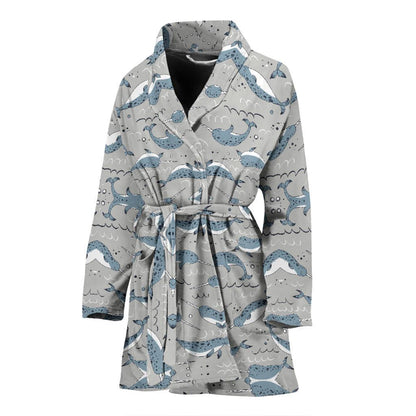 Narwhal Pattern Print Women Bath Robe-JTAMIGO.COM