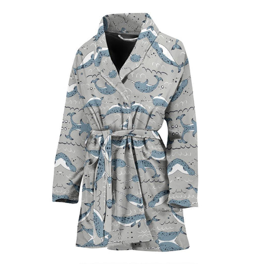 Narwhal Pattern Print Women Bath Robe-JTAMIGO.COM