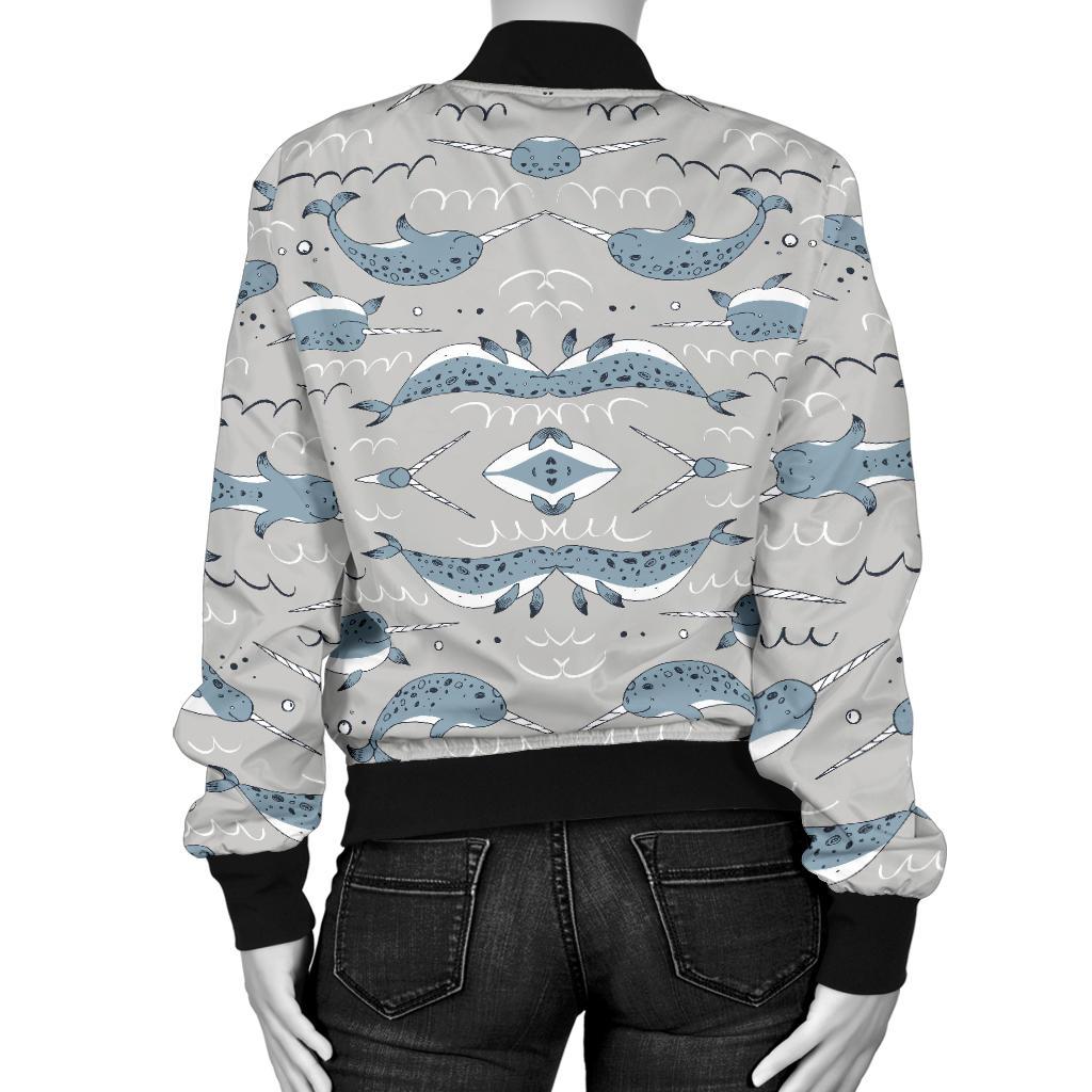 Narwhal Pattern Print Women Casual Bomber Jacket