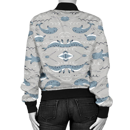 Narwhal Pattern Print Women Casual Bomber Jacket