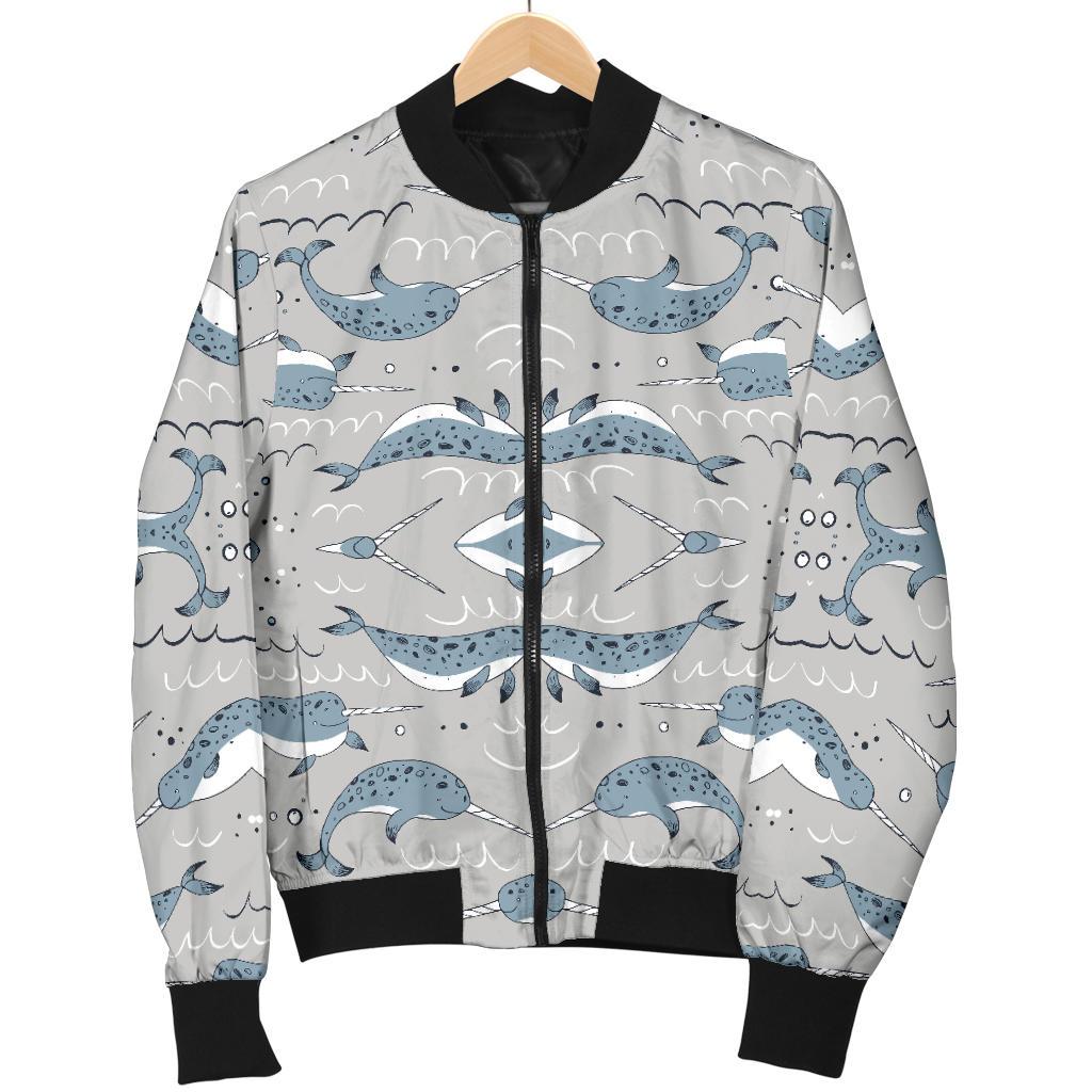 Narwhal Pattern Print Women Casual Bomber Jacket