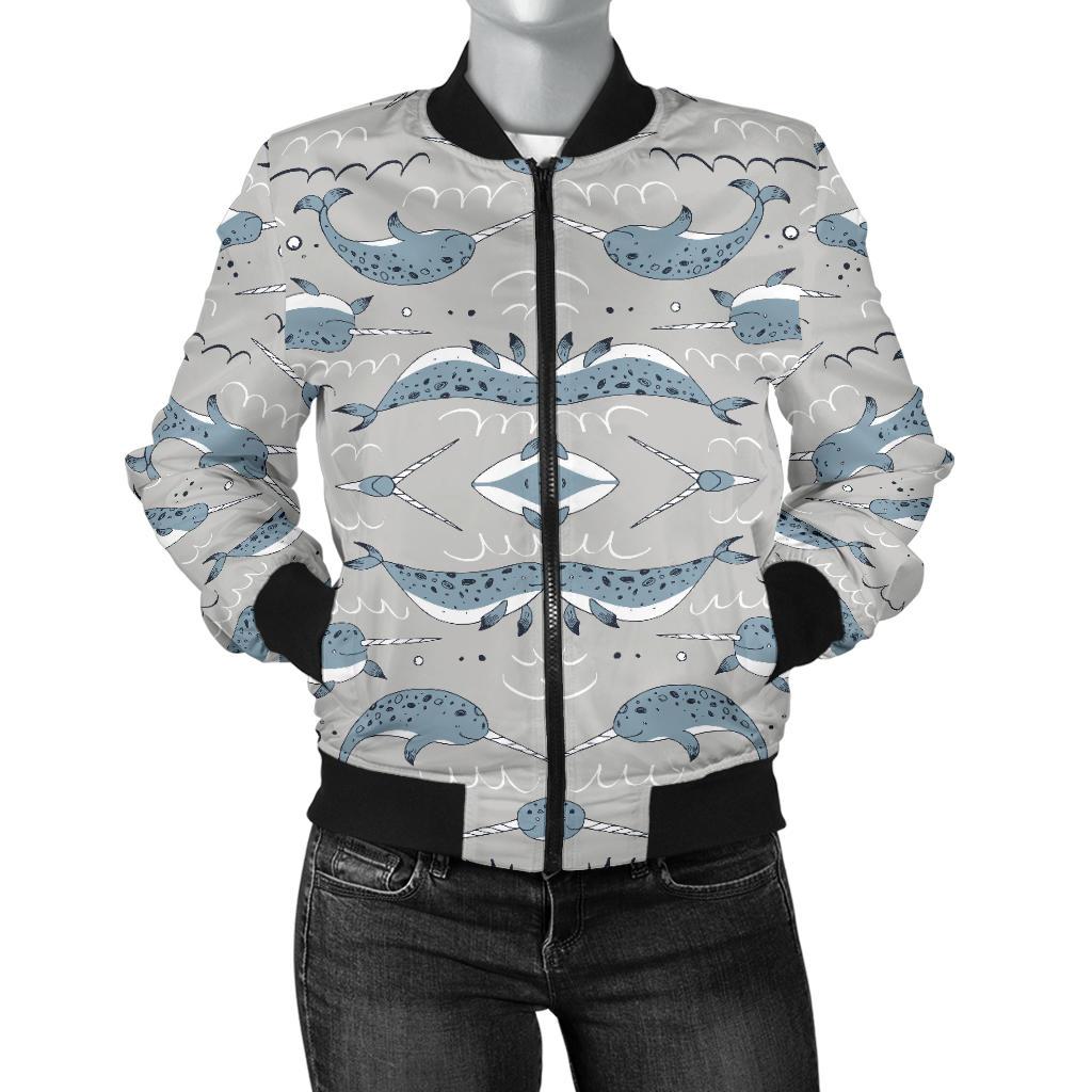 Narwhal Pattern Print Women Casual Bomber Jacket