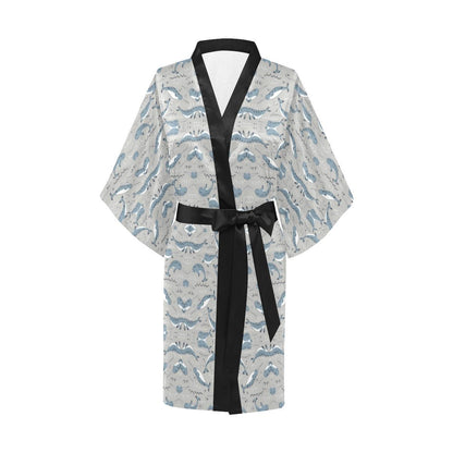 Narwhal Pattern Print Women Short Kimono Robe