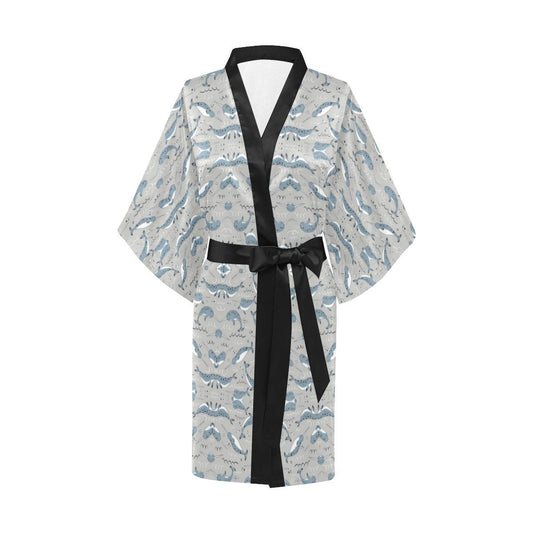 Narwhal Pattern Print Women Short Kimono Robe