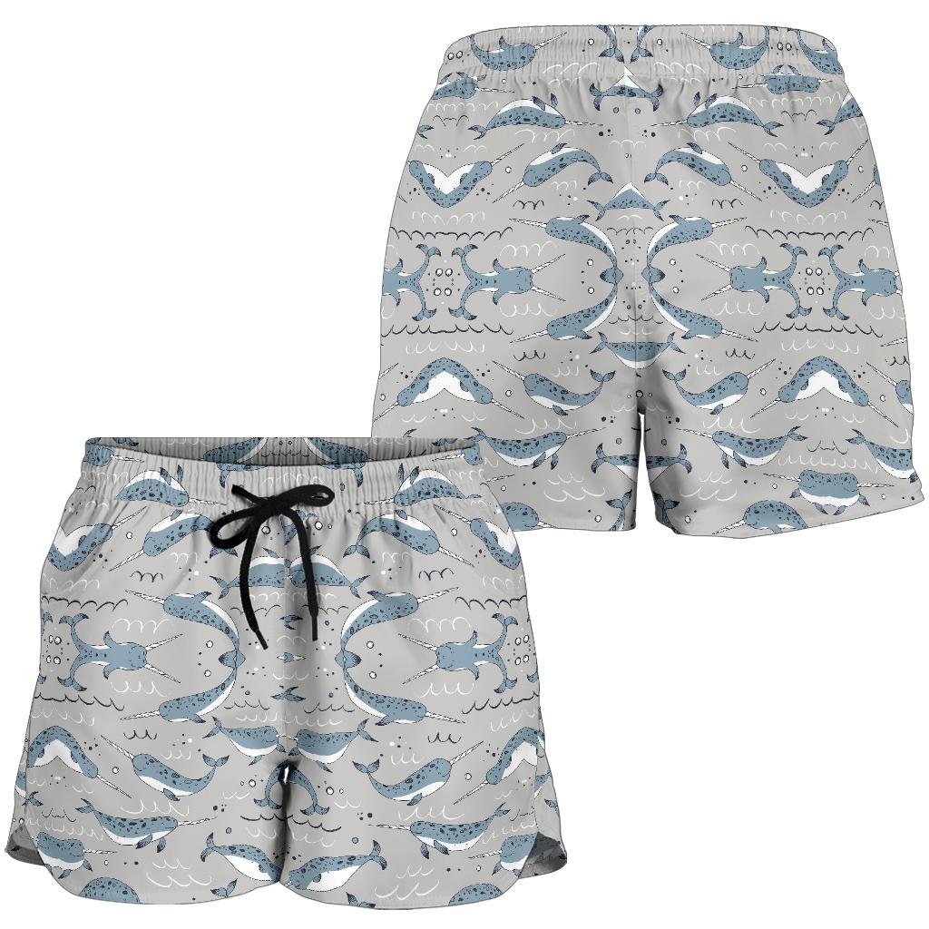 Narwhal Pattern Print Women Shorts-JTAMIGO.COM