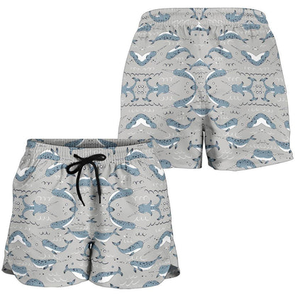 Narwhal Pattern Print Women Shorts-JTAMIGO.COM