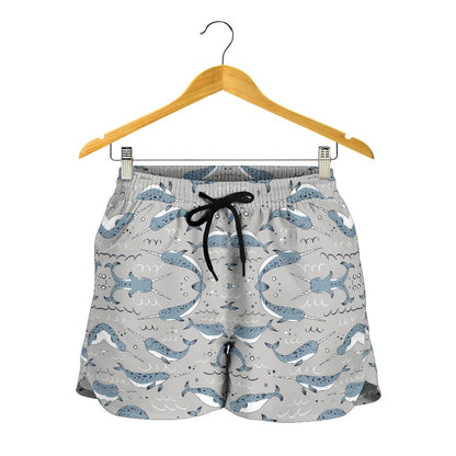 Narwhal Pattern Print Women Shorts-JTAMIGO.COM