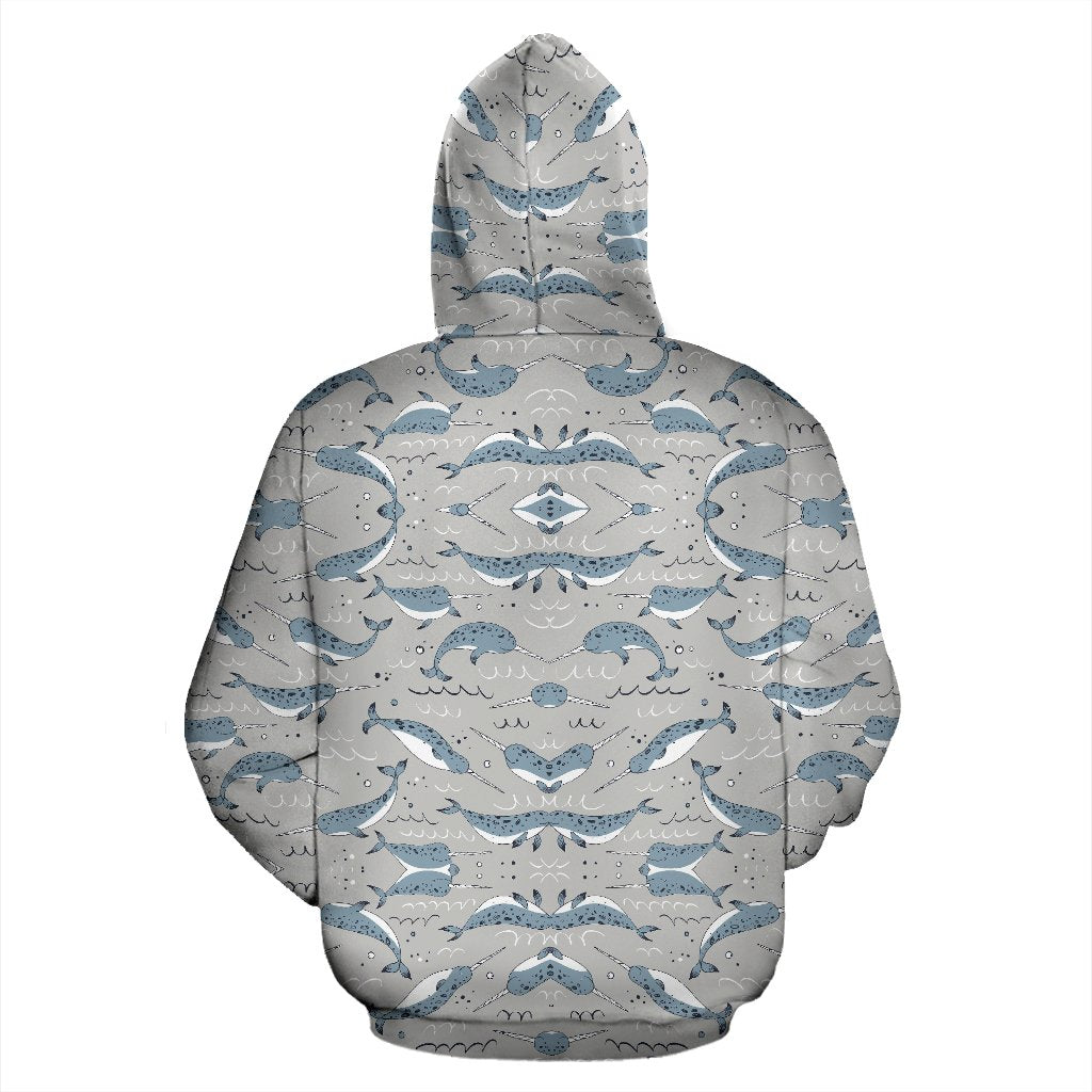 Narwhal Pattern Print Zip Up Hoodie