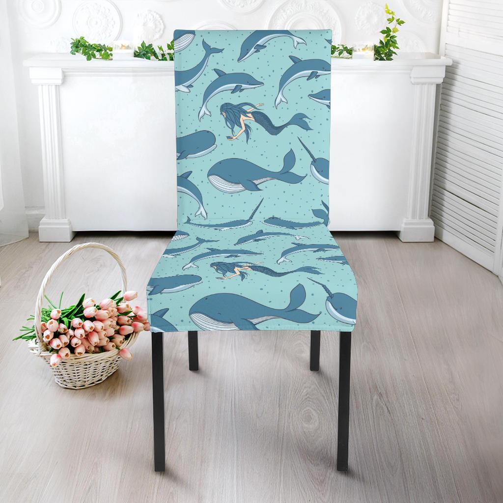 Narwhal Themed Print Dining Chair Slipcover-JTAMIGO.COM