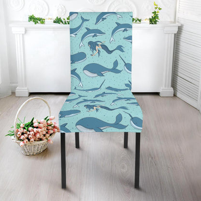 Narwhal Themed Print Dining Chair Slipcover-JTAMIGO.COM