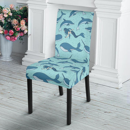 Narwhal Themed Print Dining Chair Slipcover-JTAMIGO.COM