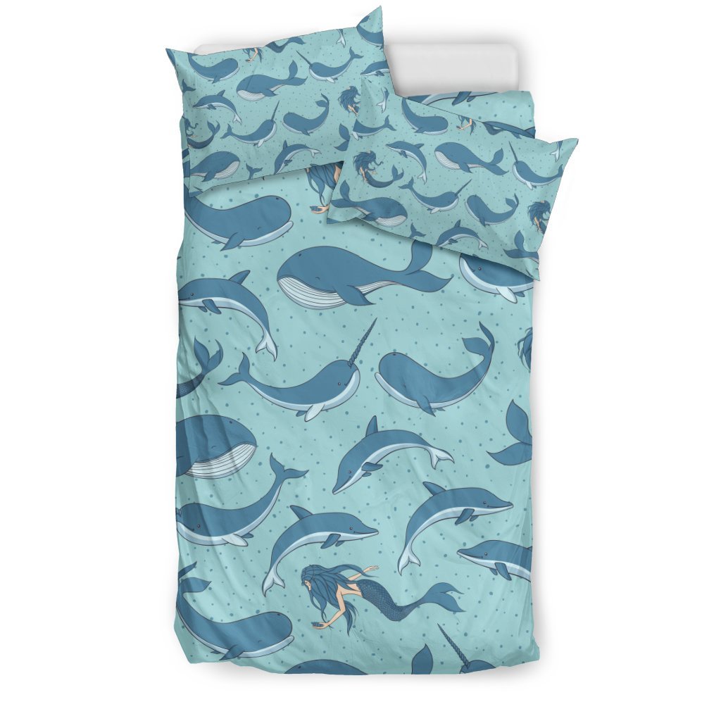 Narwhal Themed Print Duvet Cover Bedding Set