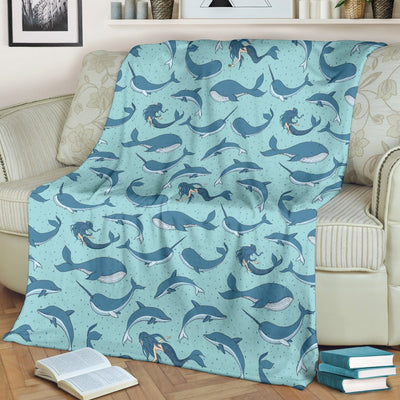 Narwhal Themed Print Fleece Blanket