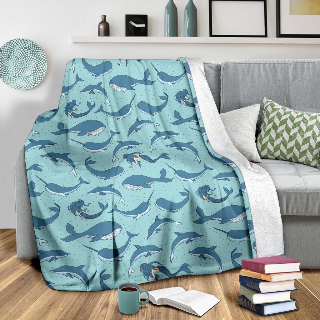 Narwhal Themed Print Fleece Blanket