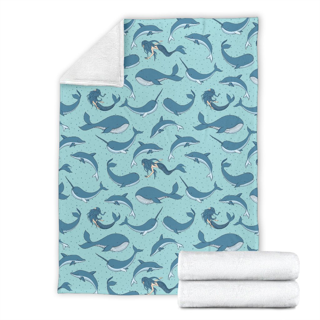 Narwhal Themed Print Fleece Blanket