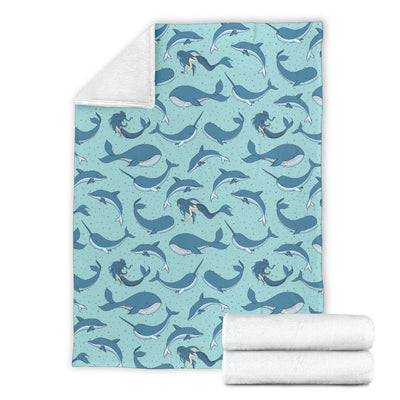 Narwhal Themed Print Fleece Blanket