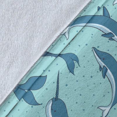 Narwhal Themed Print Fleece Blanket
