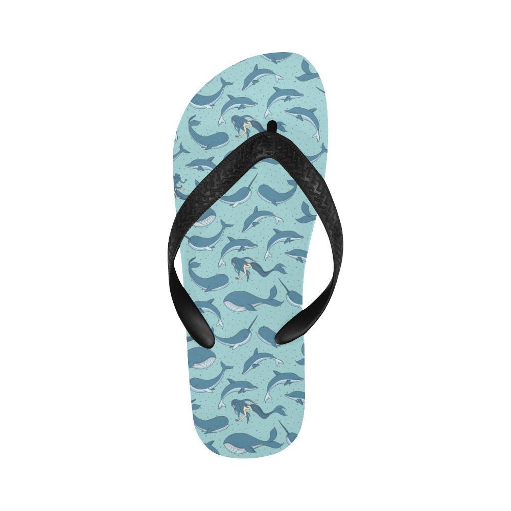 Narwhal Themed Print Flip Flops-JTAMIGO.COM