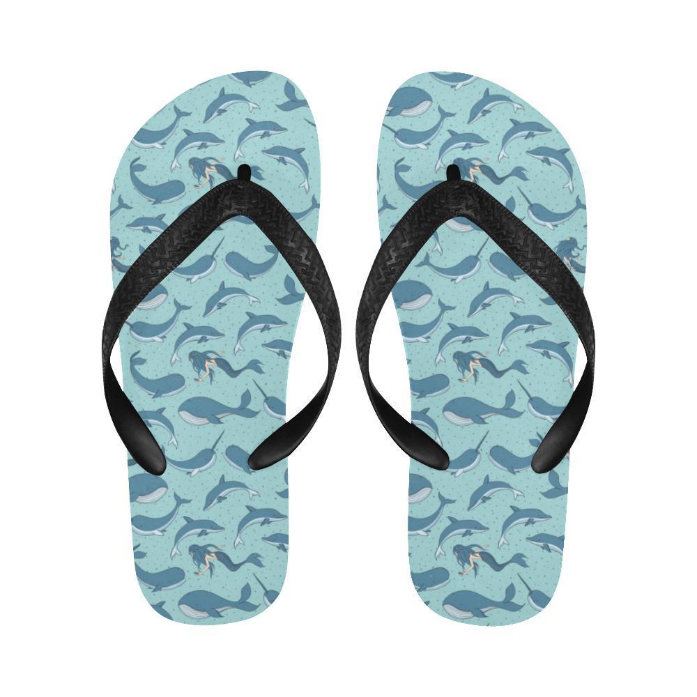 Narwhal Themed Print Flip Flops-JTAMIGO.COM