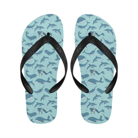 Narwhal Themed Print Flip Flops-JTAMIGO.COM