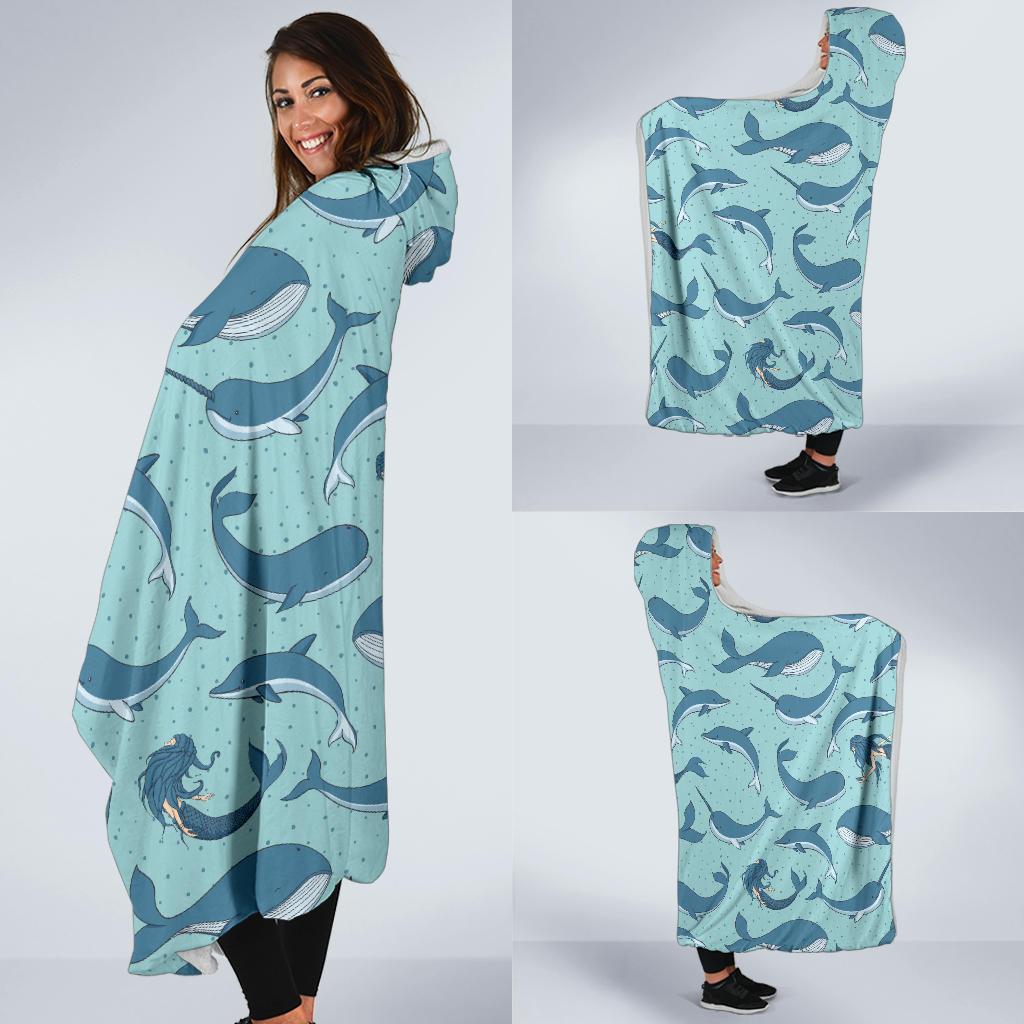 Narwhal Themed Print Hooded Blanket-JTAMIGO.COM