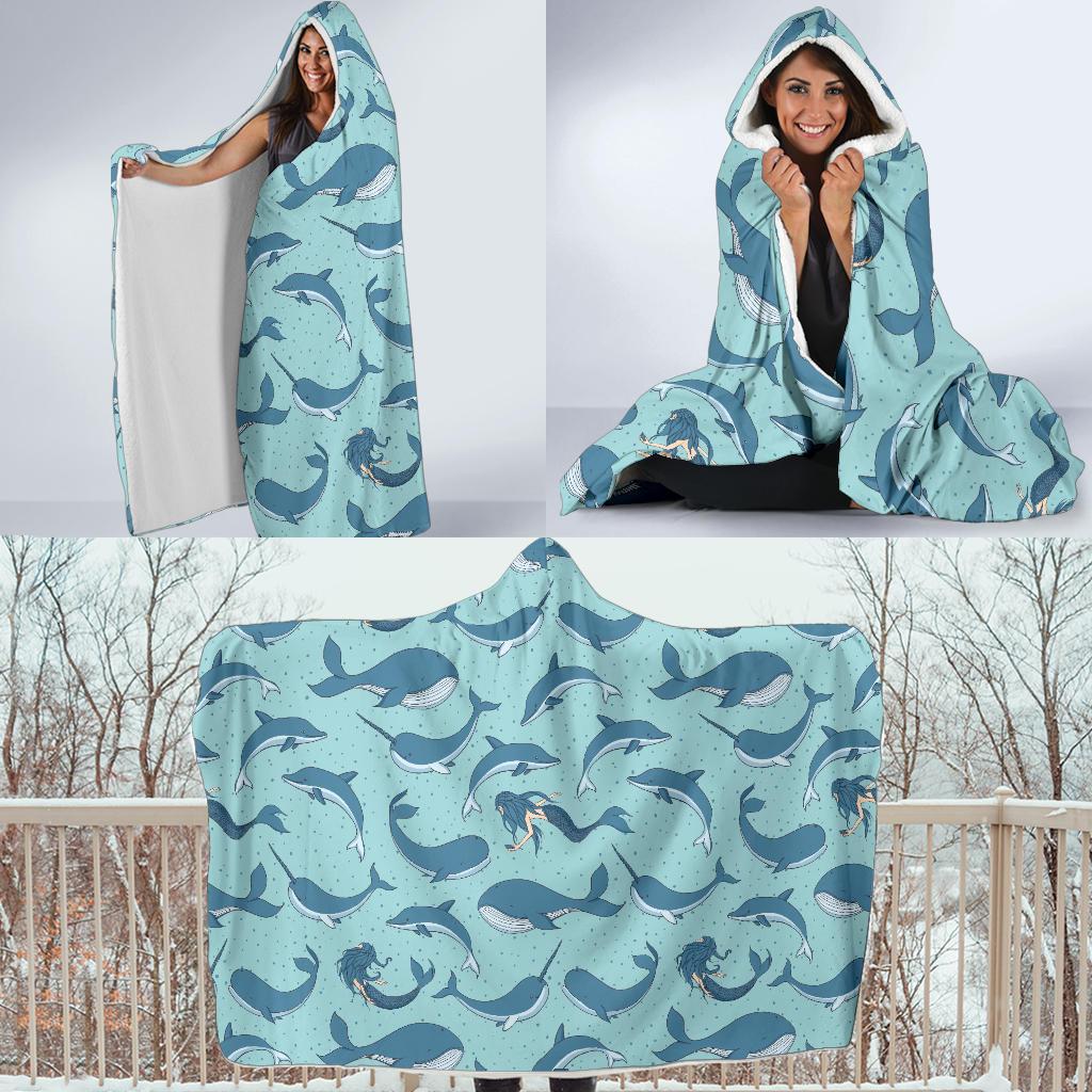 Narwhal Themed Print Hooded Blanket-JTAMIGO.COM