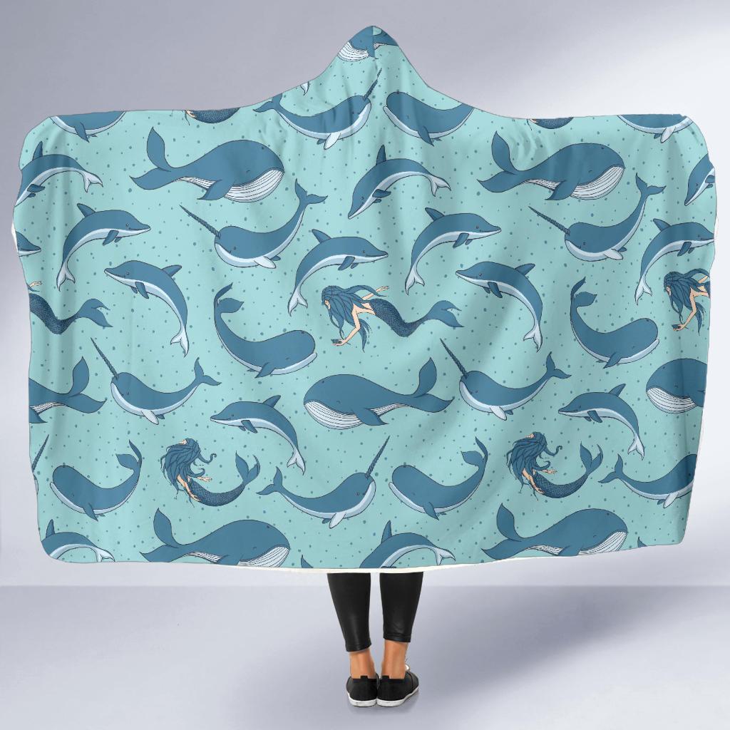 Narwhal Themed Print Hooded Blanket-JTAMIGO.COM