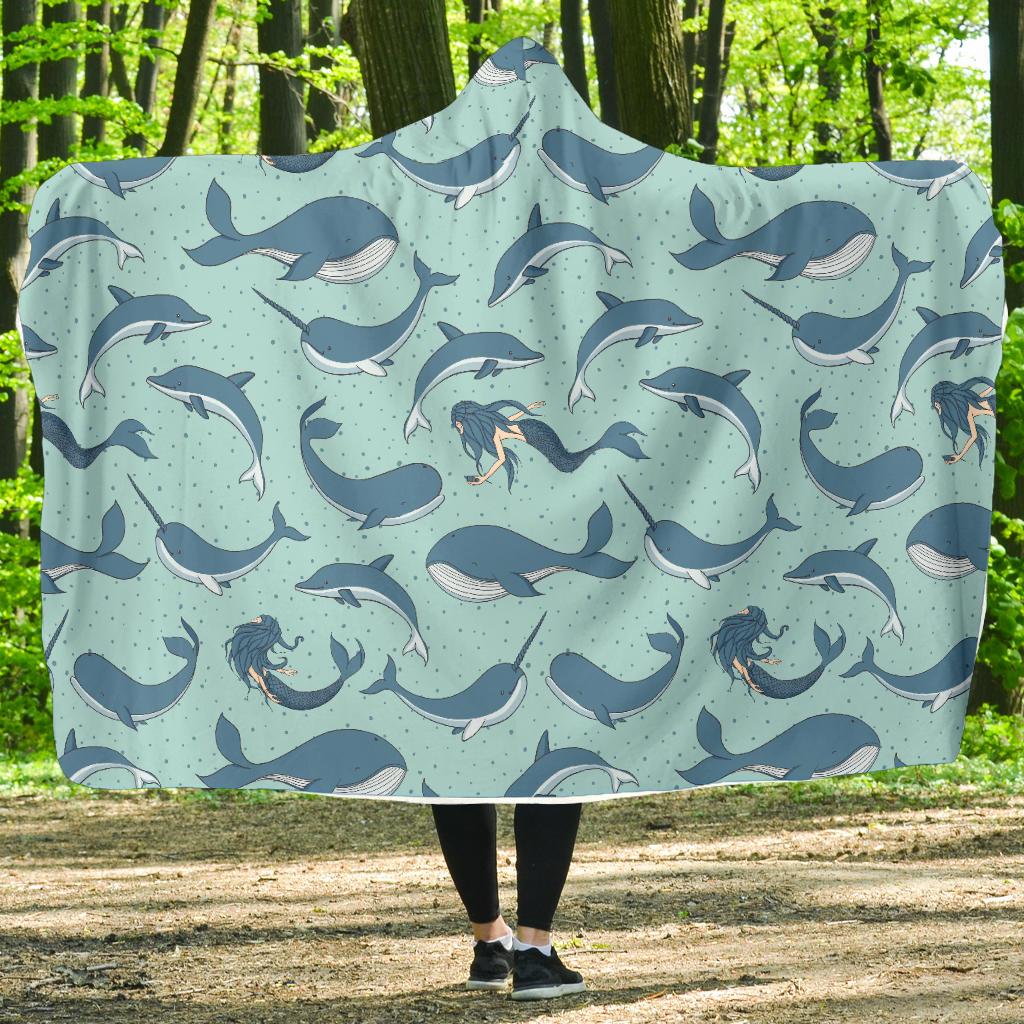 Narwhal Themed Print Hooded Blanket-JTAMIGO.COM
