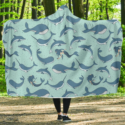 Narwhal Themed Print Hooded Blanket-JTAMIGO.COM