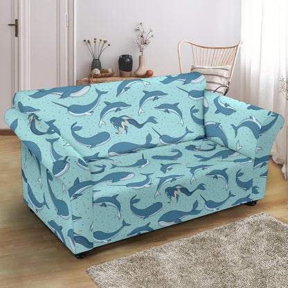 Narwhal Themed Print Loveseat Slipcover-JTAMIGO.COM