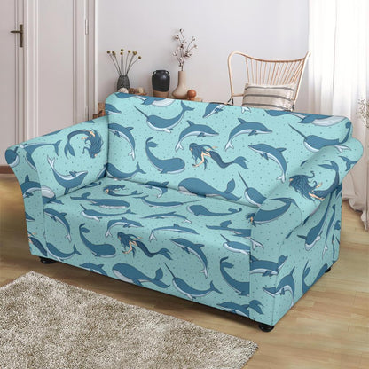 Narwhal Themed Print Loveseat Slipcover-JTAMIGO.COM