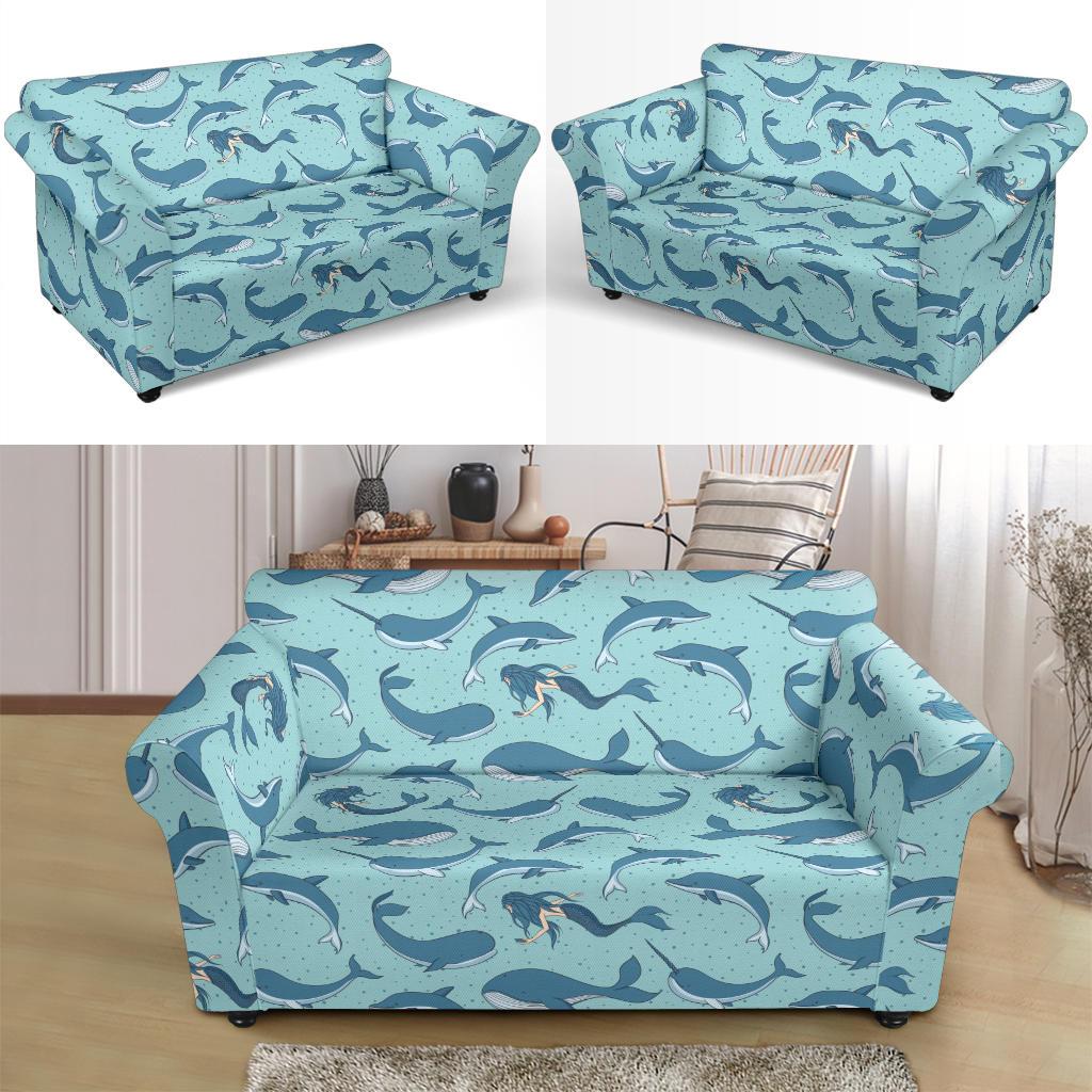 Narwhal Themed Print Loveseat Slipcover-JTAMIGO.COM